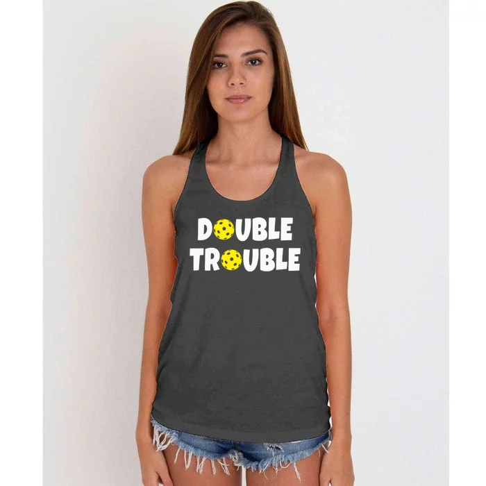 Pickleball Funny Double Trouble Team Women's Knotted Racerback Tank