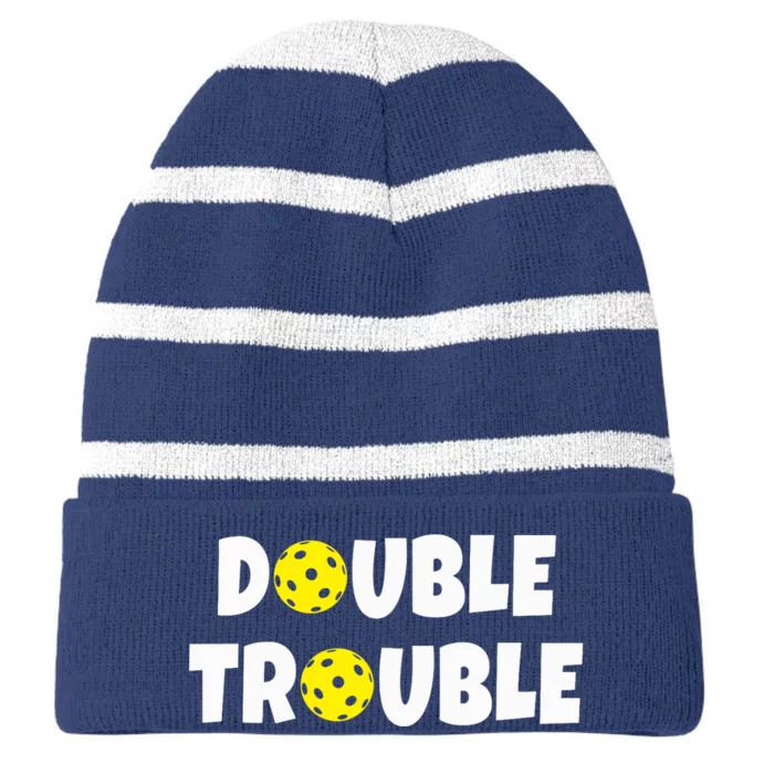 Pickleball Funny Double Trouble Team Striped Beanie with Solid Band