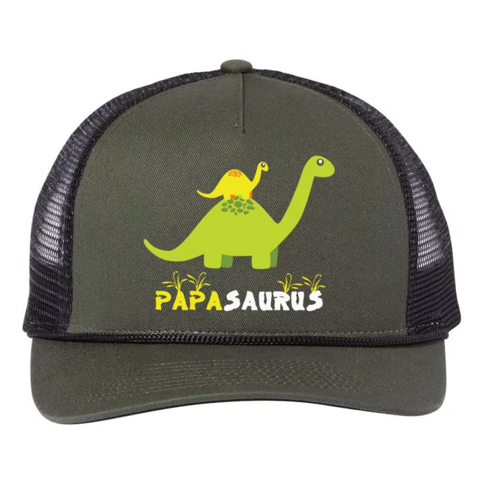 Papasaurus Funny Dinosaur Dad Papa Saurus Father's Day Retro Rope Trucker Hat Cap