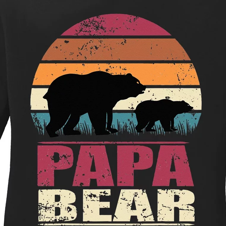 Papabear Family Daddy Bear Newborn Baby Fatherhood Papa Bear Ladies Long Sleeve Shirt