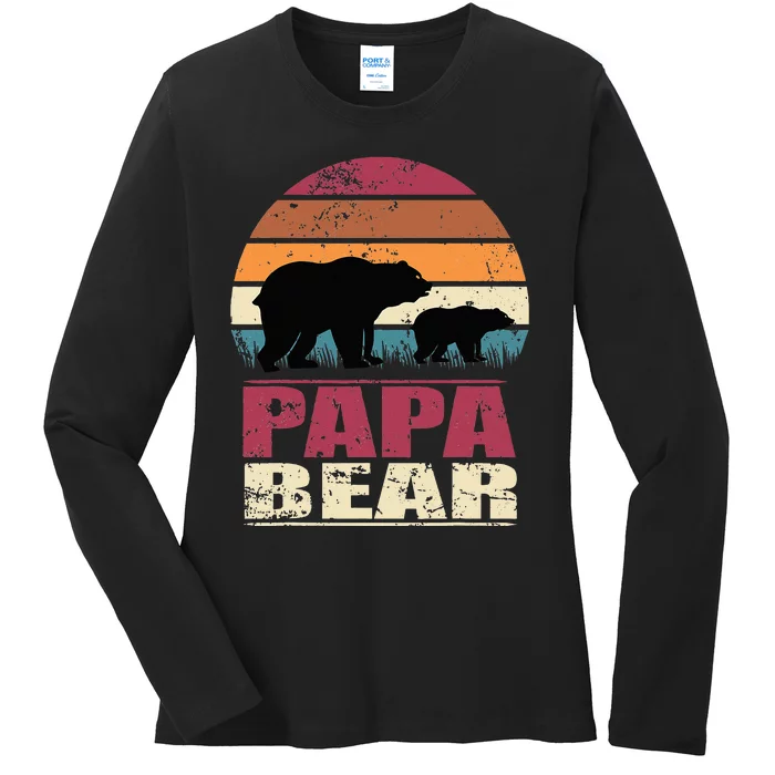 Papabear Family Daddy Bear Newborn Baby Fatherhood Papa Bear Ladies Long Sleeve Shirt