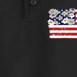 Patriotic Flag Distressed Flag & Daisies Dry Zone Grid Performance Polo