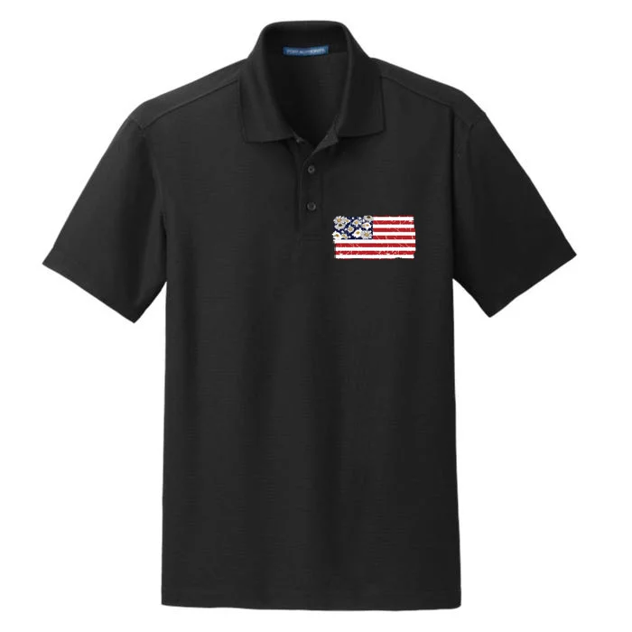 Patriotic Flag Distressed Flag & Daisies Dry Zone Grid Performance Polo