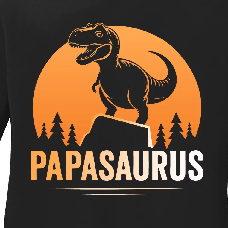 Papasaurus FatherS Day Graphic Ladies Long Sleeve Shirt