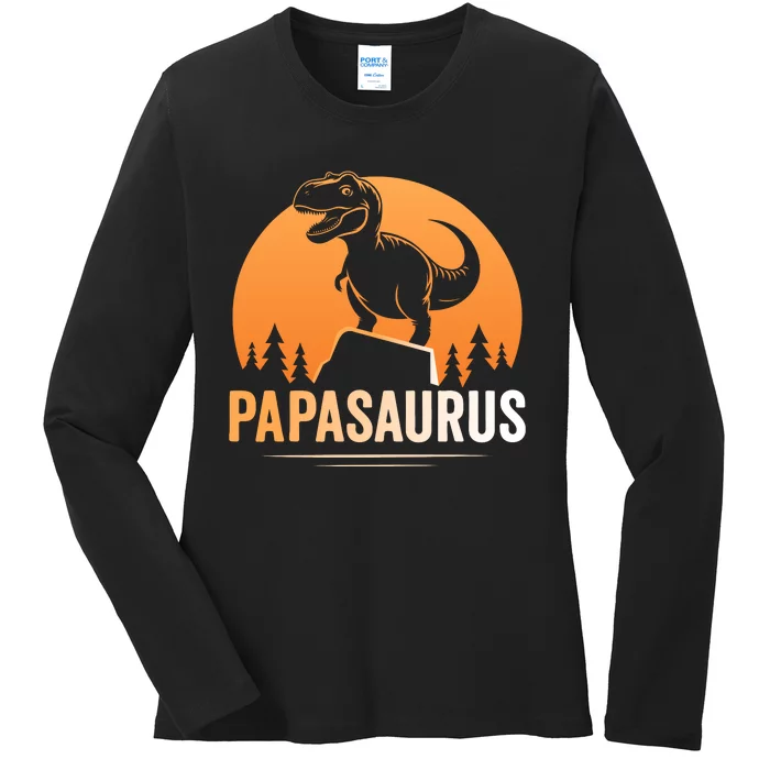 Papasaurus FatherS Day Graphic Ladies Long Sleeve Shirt