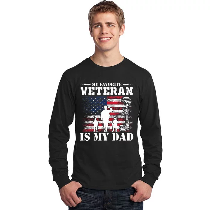 Patriot Father Daddy USA Flag My Favorite Veteran is My Dad Tall Long Sleeve T-Shirt