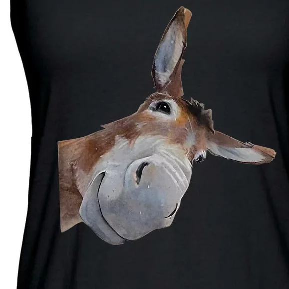 Peachbruh Funny Donkey Art Donkey Head Smile Eagerlys Ladies Essential Flowy Tank