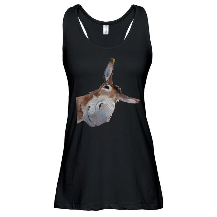 Peachbruh Funny Donkey Art Donkey Head Smile Eagerlys Ladies Essential Flowy Tank