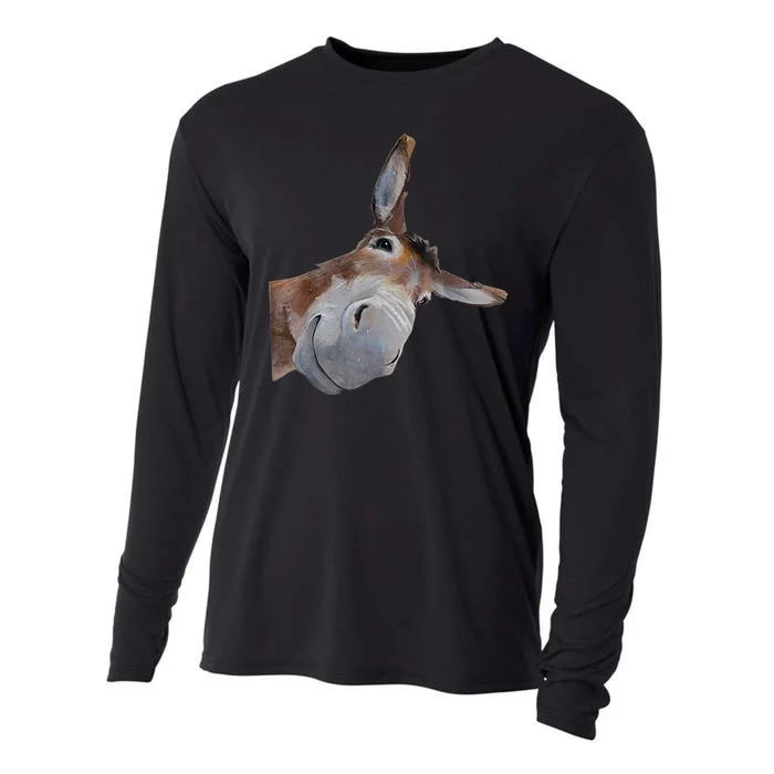 Peachbruh Funny Donkey Art Donkey Head Smile Eagerlys Cooling Performance Long Sleeve Crew