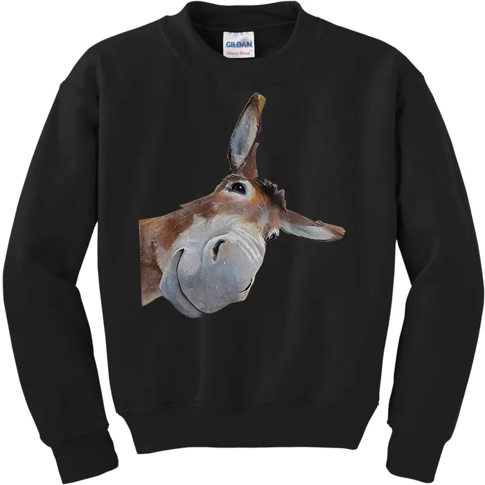 Peachbruh Funny Donkey Art Donkey Head Smile Eagerlys Kids Sweatshirt