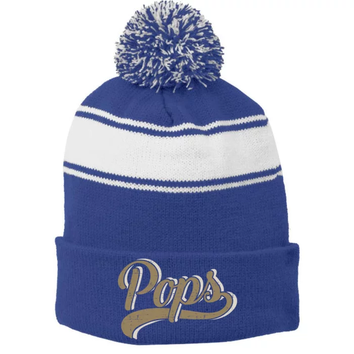 Pops For Dad And FatherS Day From Daughter Or Son Gift Stripe Pom Pom Beanie