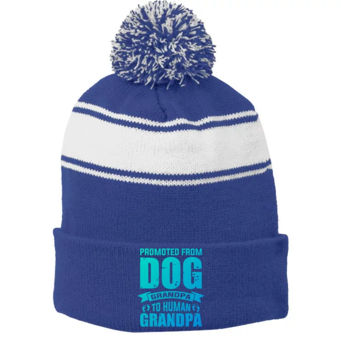 Promoted From Dog Grandpa To Hu Grandpa Cute Gift Stripe Pom Pom Beanie