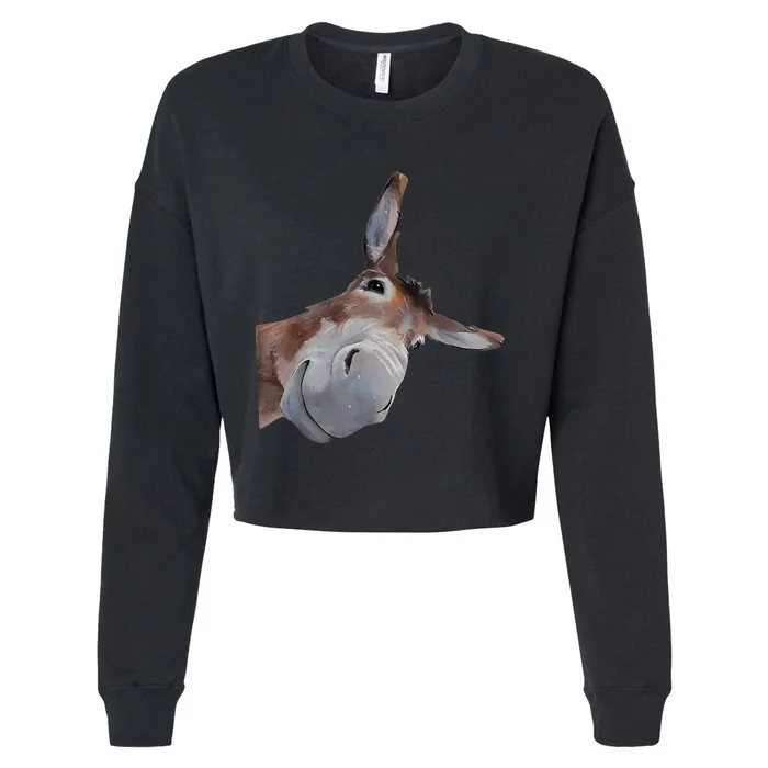 Peachbruh Funny Donkey Art Donkey Head Smile Eagerlys Cropped Pullover Crew