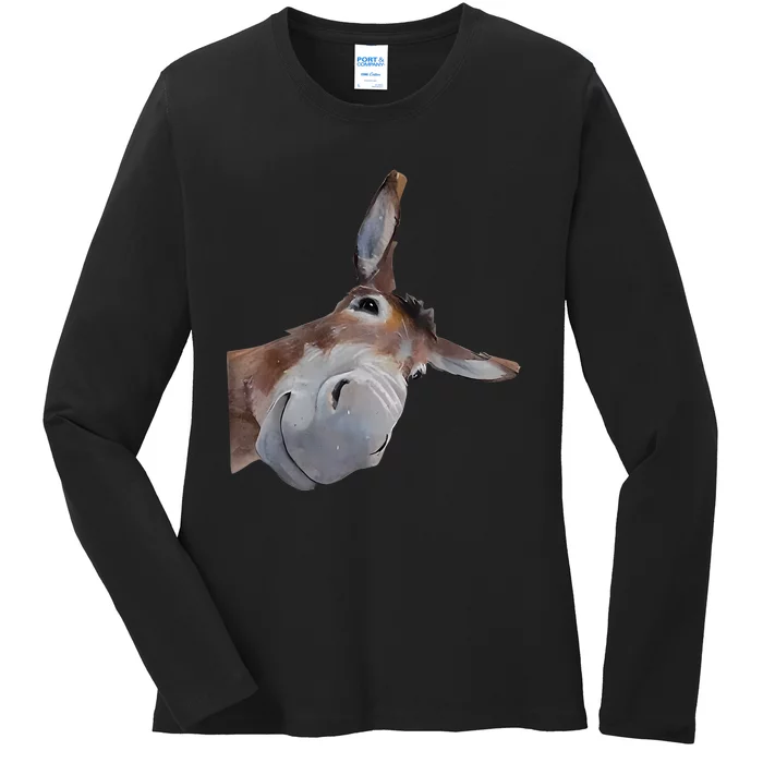 Peachbruh Funny Donkey Art Donkey Head Smile Eagerlys Ladies Long Sleeve Shirt