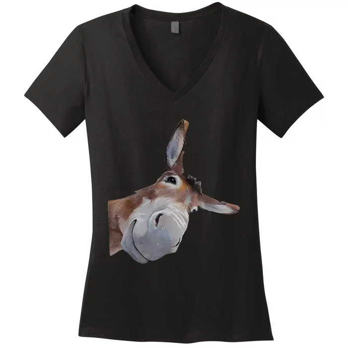 Peachbruh Funny Donkey Art Donkey Head Smile Eagerlys Women's V-Neck T-Shirt