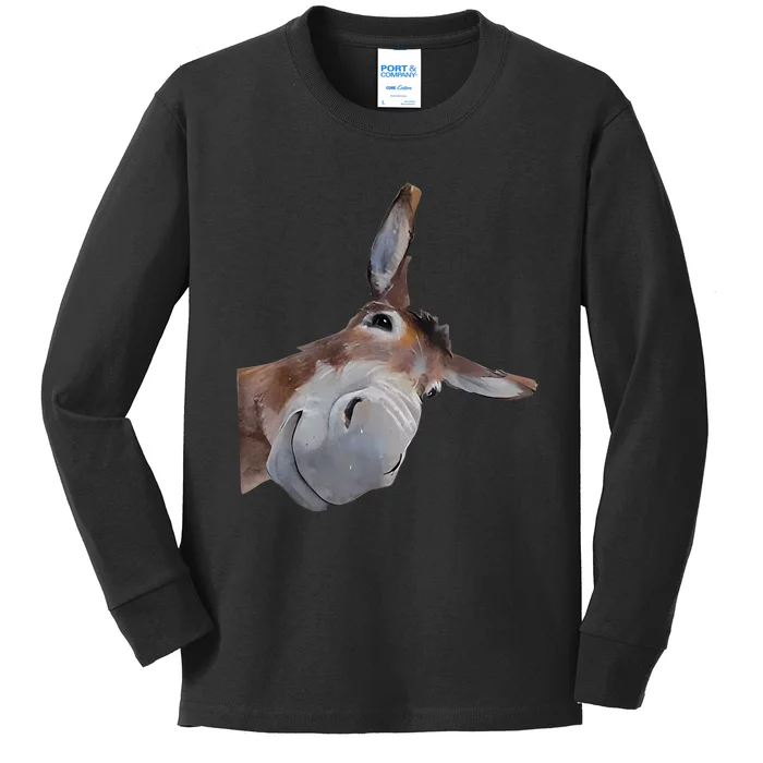 Peachbruh Funny Donkey Art Donkey Head Smile Eagerlys Kids Long Sleeve Shirt