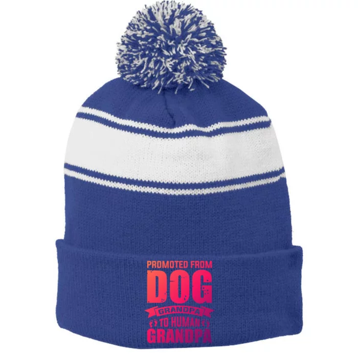 Promoted From Dog Grandpa To Hu Grandpa Cute Gift Stripe Pom Pom Beanie