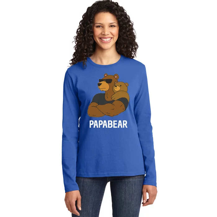 Papabear Father Daughter Son Papa Bear Gift Ladies Long Sleeve Shirt