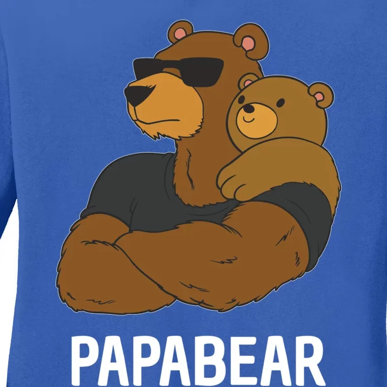 Papabear Father Daughter Son Papa Bear Gift Ladies Long Sleeve Shirt