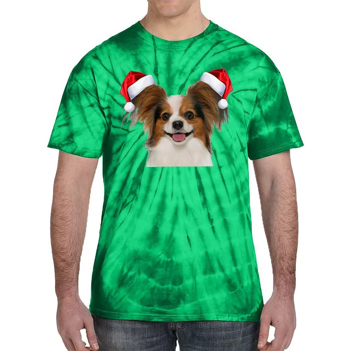 Papillion Fun Dog Santa Hat Image Funny Christmas Gift Tie-Dye T-Shirt