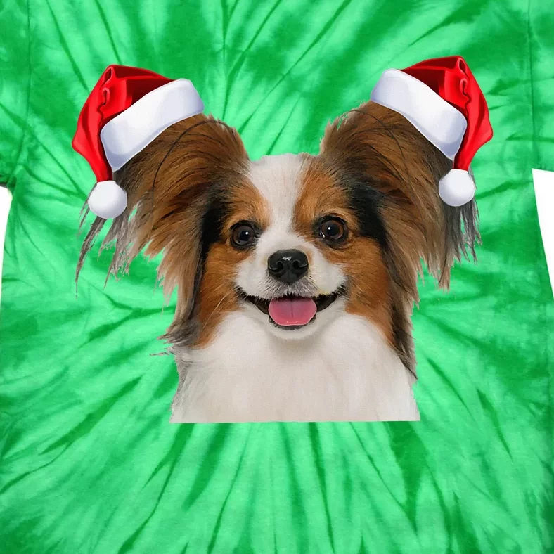 Papillion Fun Dog Santa Hat Image Funny Christmas Gift Tie-Dye T-Shirt