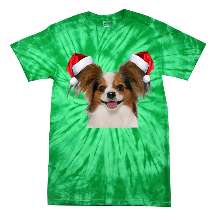 Papillion Fun Dog Santa Hat Image Funny Christmas Gift Tie-Dye T-Shirt