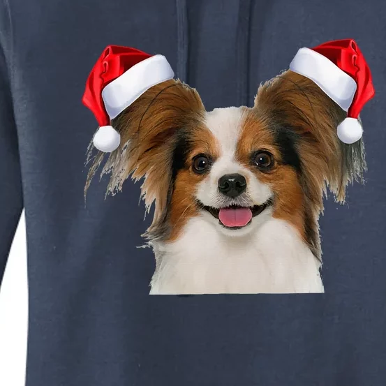 Papillion Fun Dog Santa Hat Image Funny Christmas Gift Women's Pullover Hoodie