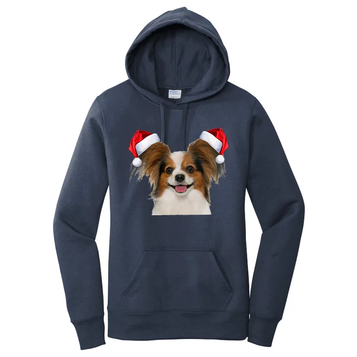 Papillion Fun Dog Santa Hat Image Funny Christmas Gift Women's Pullover Hoodie