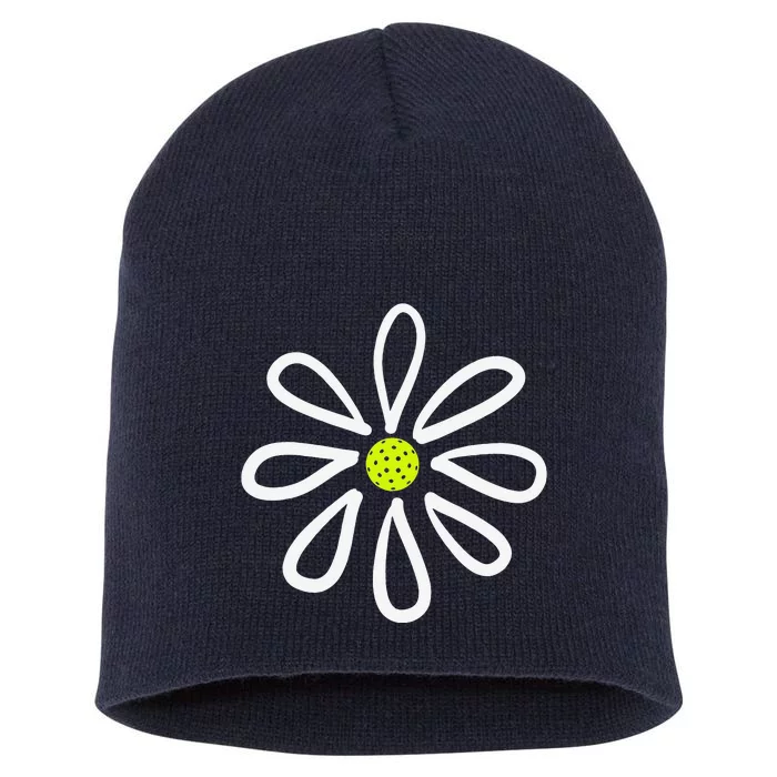 Pickleball  Flower Daisy Pickleball Center Short Acrylic Beanie