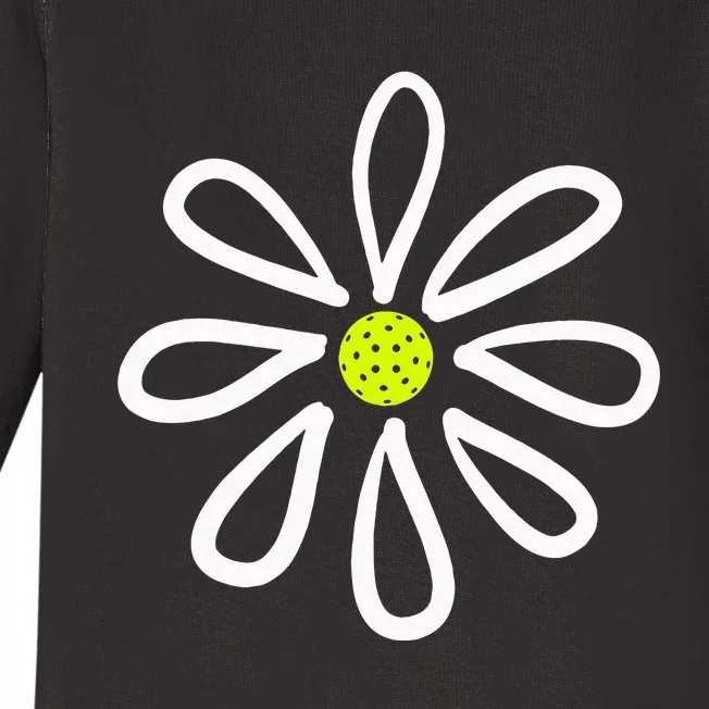 Pickleball Flower Daisy Pickleball Center Baby Long Sleeve Bodysuit