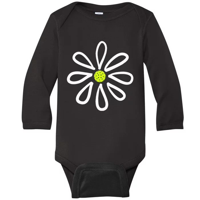 Pickleball Flower Daisy Pickleball Center Baby Long Sleeve Bodysuit