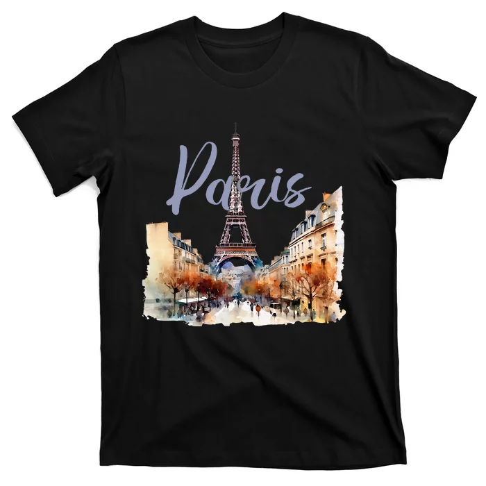 Paris France Eiffel Tower Watercolor T-Shirt