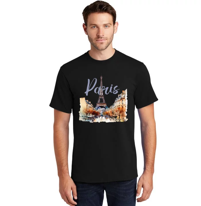 Paris France Eiffel Tower Watercolor Tall T-Shirt