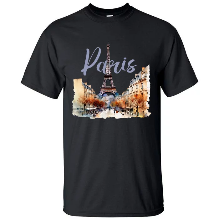 Paris France Eiffel Tower Watercolor Tall T-Shirt