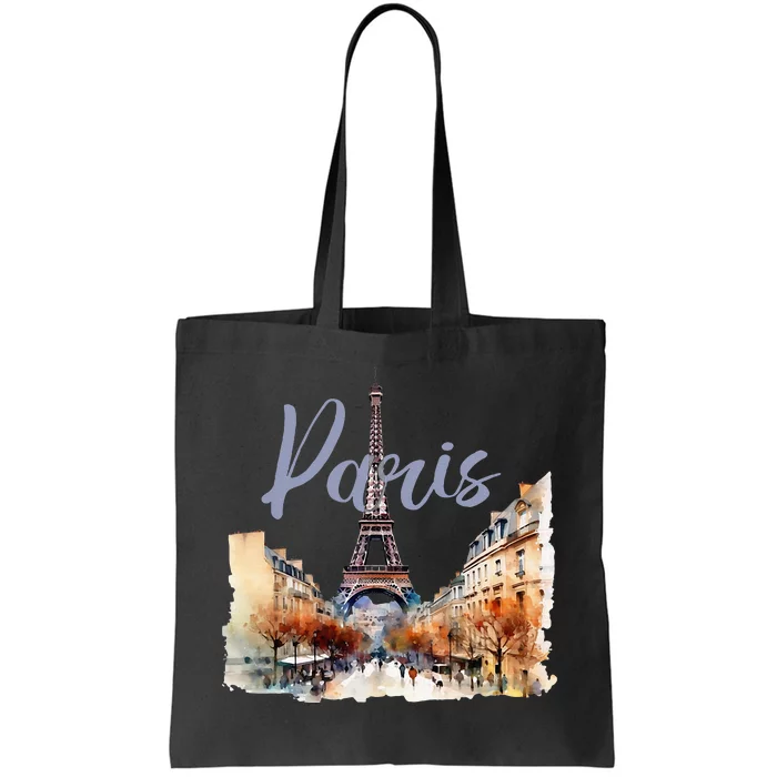 Paris France Eiffel Tower Watercolor Tote Bag