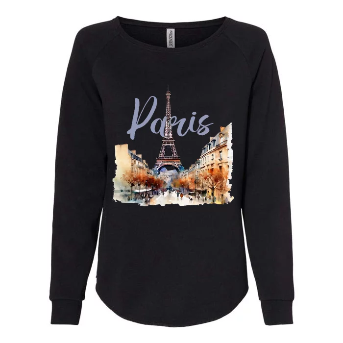 Paris France Eiffel Tower Watercolor Womens California Wash Sweatshirt