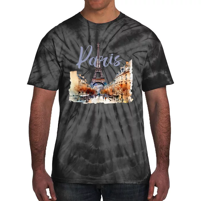 Paris France Eiffel Tower Watercolor Tie-Dye T-Shirt