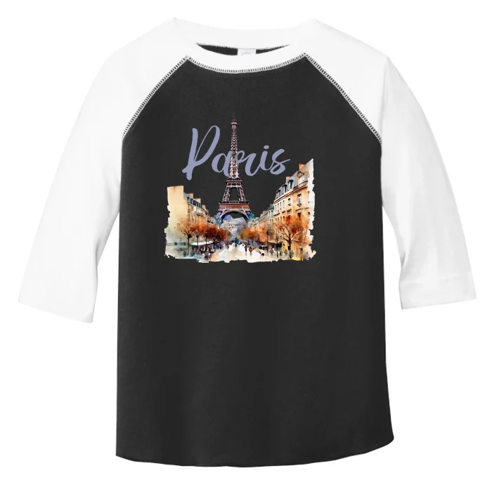 Paris France Eiffel Tower Watercolor Toddler Fine Jersey T-Shirt