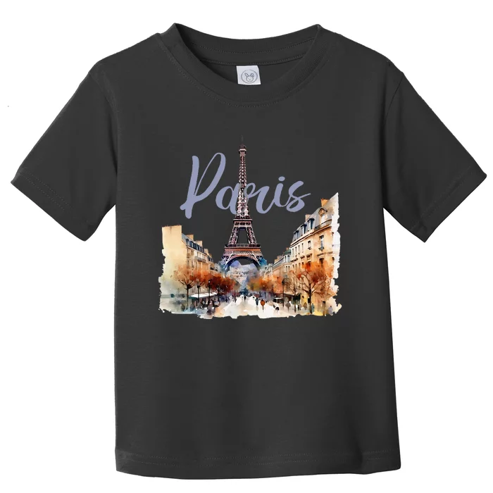 Paris France Eiffel Tower Watercolor Toddler T-Shirt