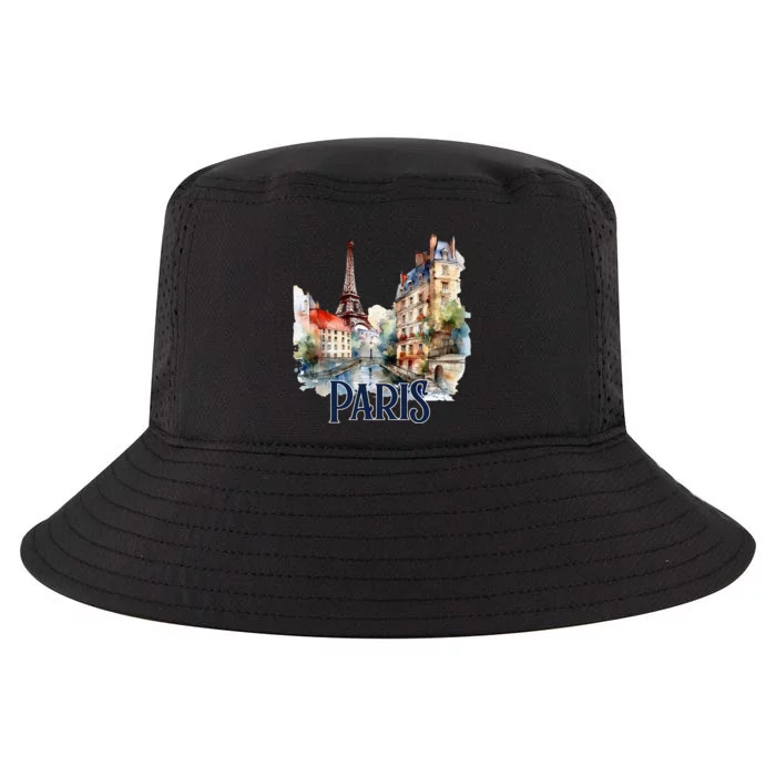 Paris France Eiffel Tower Watercolor Cool Comfort Performance Bucket Hat