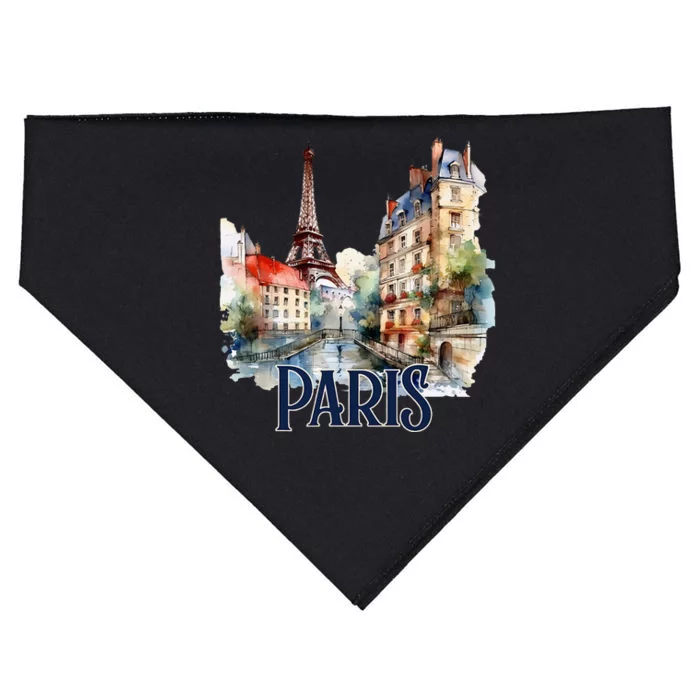 Paris France Eiffel Tower Watercolor USA-Made Doggie Bandana