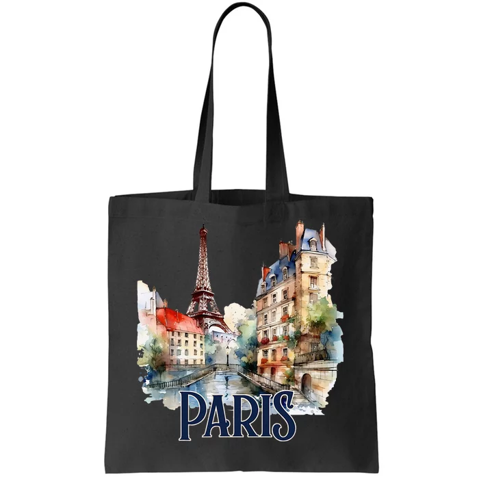 Paris France Eiffel Tower Watercolor Tote Bag