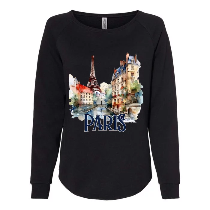 Paris France Eiffel Tower Watercolor Womens California Wash Sweatshirt