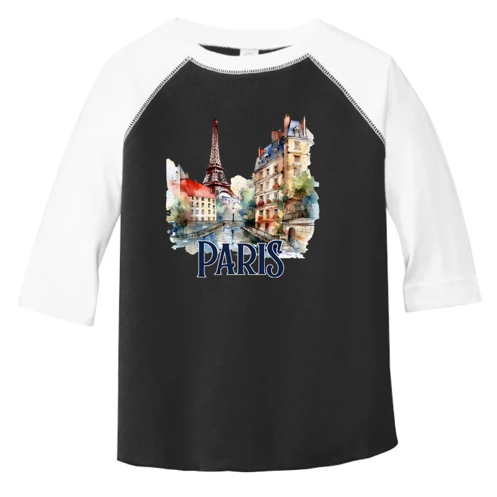 Paris France Eiffel Tower Watercolor Toddler Fine Jersey T-Shirt