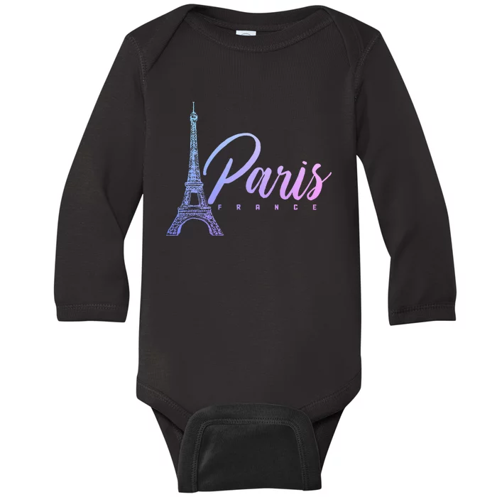 Paris France Eiffel Tower French Souvenir Vintage Baby Long Sleeve Bodysuit