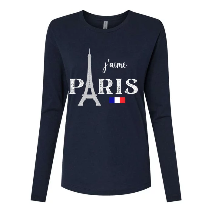 Paris France Eiffel Tower Souvenir Womens Cotton Relaxed Long Sleeve T-Shirt