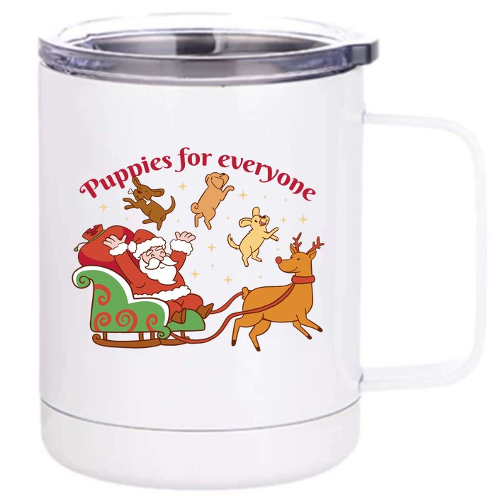 Puppies For Everyone Funny Santa Christmas Front & Back 12oz Stainless Steel Tumbler Cup