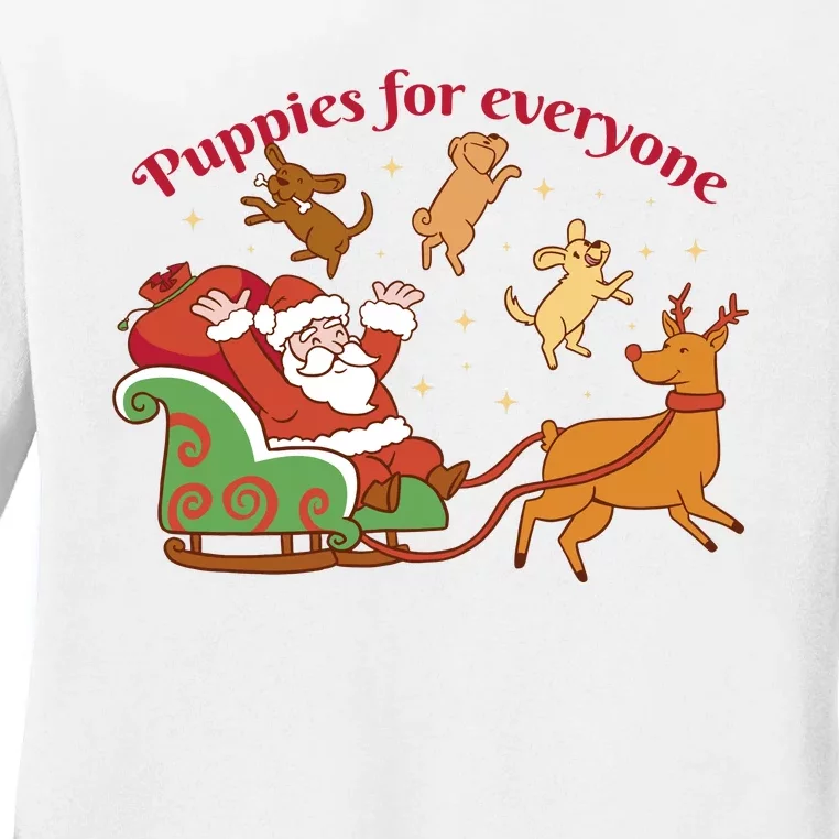 Puppies For Everyone Funny Santa Christmas Ladies Long Sleeve Shirt