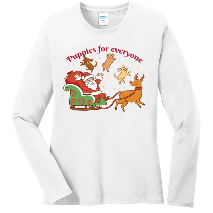 Puppies For Everyone Funny Santa Christmas Ladies Long Sleeve Shirt