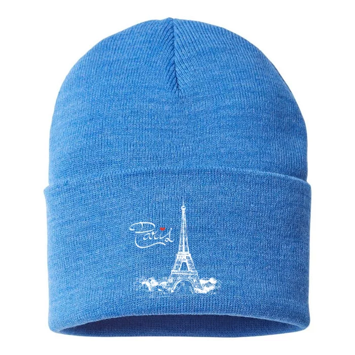 Paris France Eiffel Tower I Love Paris French Souvenir Gift Sustainable Knit Beanie